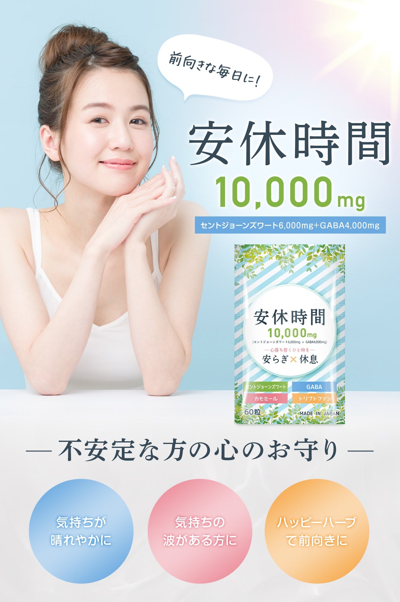 安休時間 セントジョーンズワート GABA セロトニン トリプトファン サプリメント 60粒