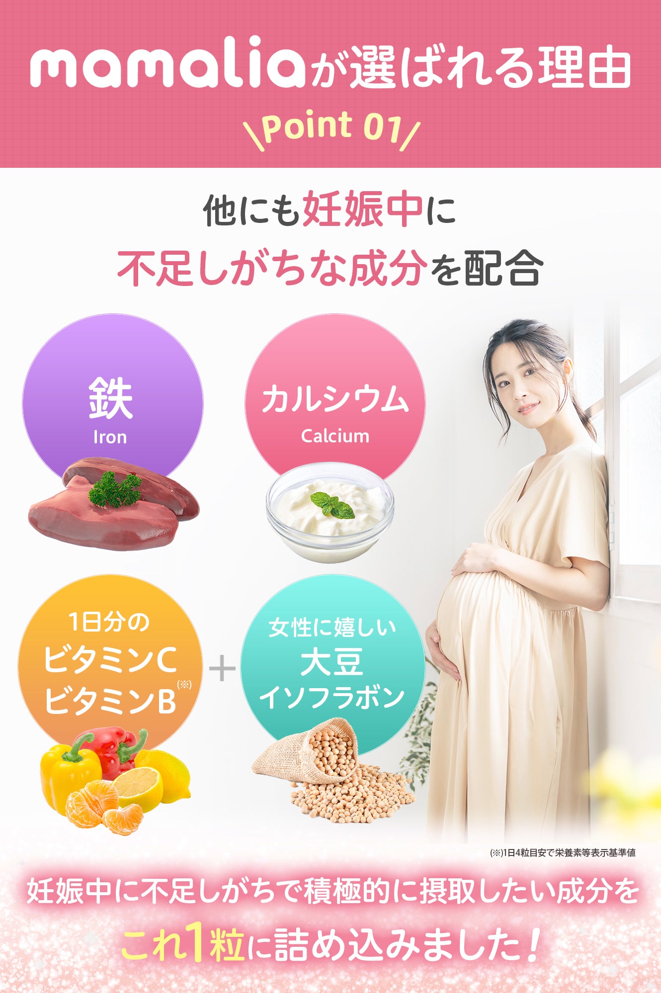 葉酸 480μg 妊活 妊娠 サプリ ミネラル 人気 ランキング 妊活サプリ 鉄20mg カルシウム250mg mamalia ママリア 120粒